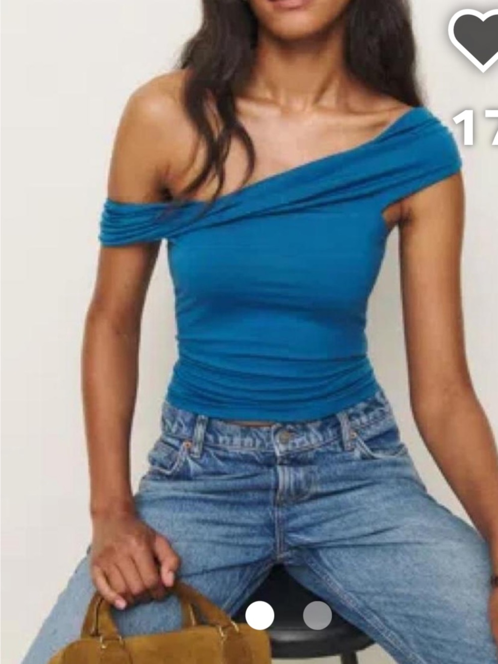 Reformation Teal Off-Shoulder Ruched Camisole